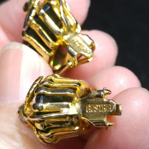 Kramer Austria Green Clip Earrings, Gold Plated, 1950s Vintage Jewelry - Picture 6 of 10